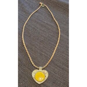 Magnabilities Magnetic Heart Pendant Necklace Yellow Filigree Silver Tn Tan Cord